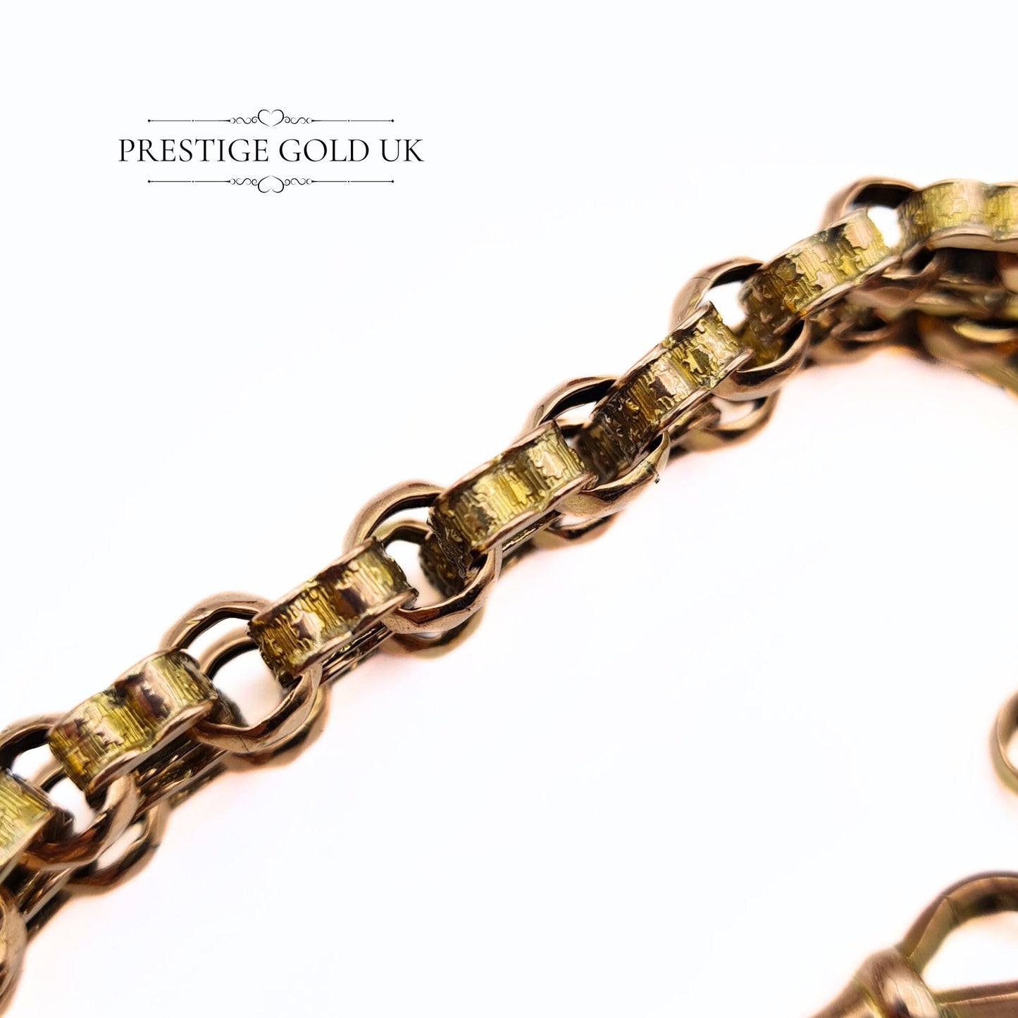 Antique Gold Twin Row Roller Chain Bracelet 9ct - 6 1/2" / 16.5cm