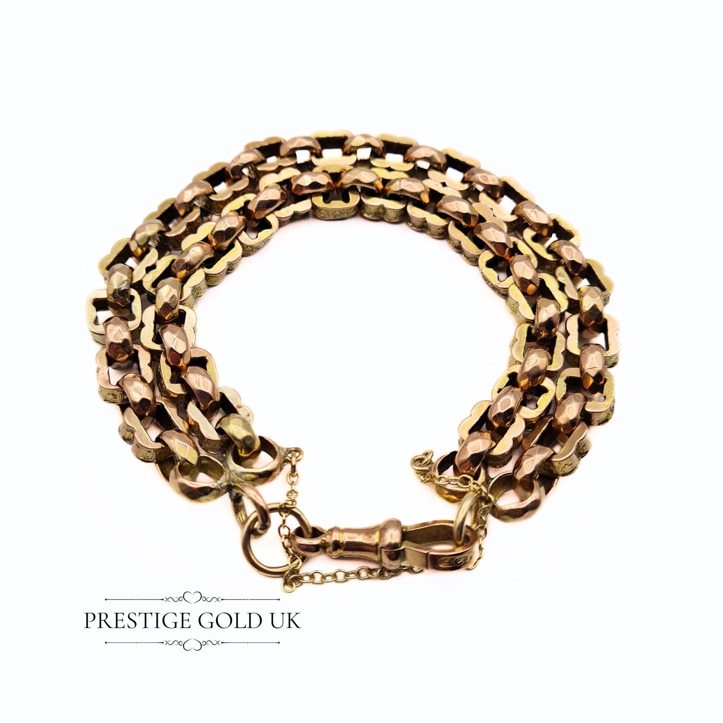 Antique Gold Twin Row Roller Chain Bracelet 9ct - 6 1/2" / 16.5cm