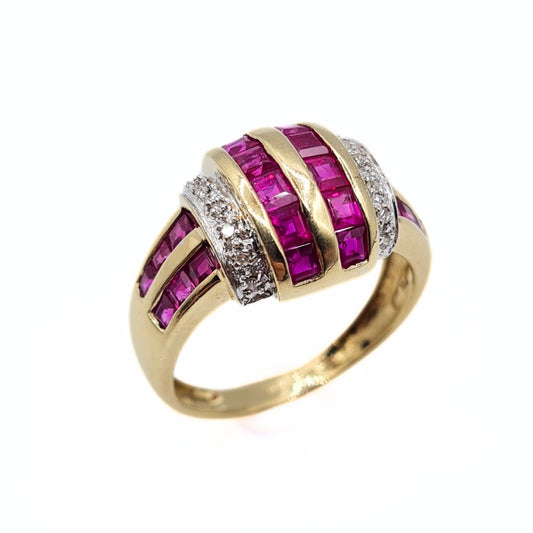 Vintage 9ct Gold Ruby & Diamond Ring - Size UK Q, US 8, EU 57