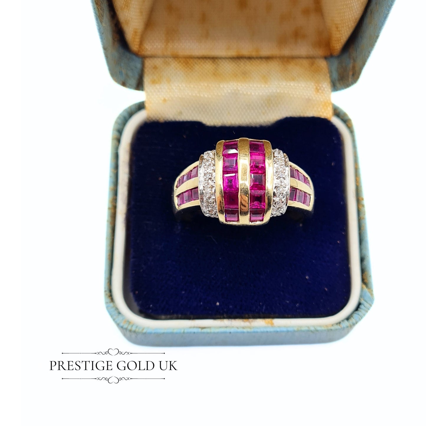 Vintage 9ct Gold Ruby & Diamond Ring - Size UK Q, US 8, EU 57