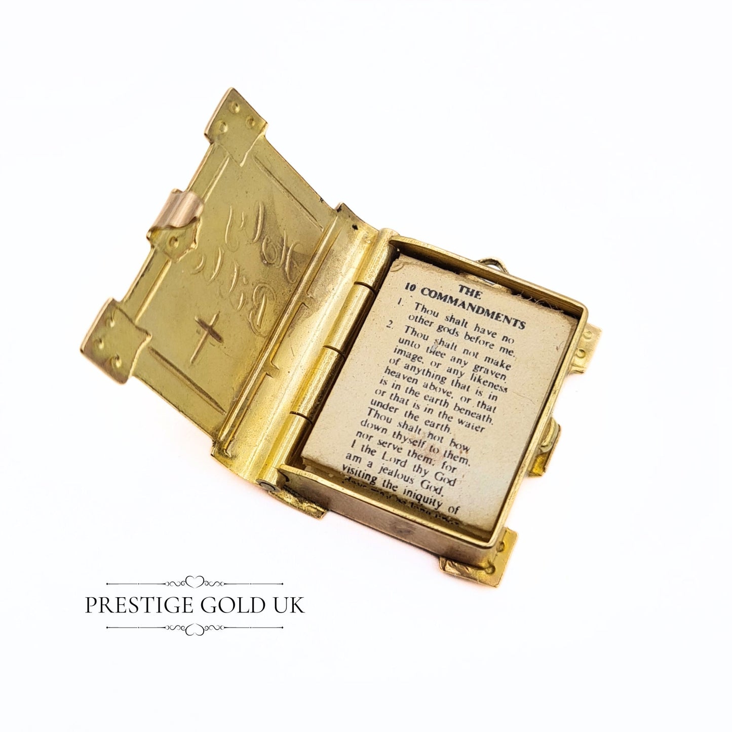 Vintage 9ct Gold Opening Bible Charm - Ten Commandments and Psalm 23