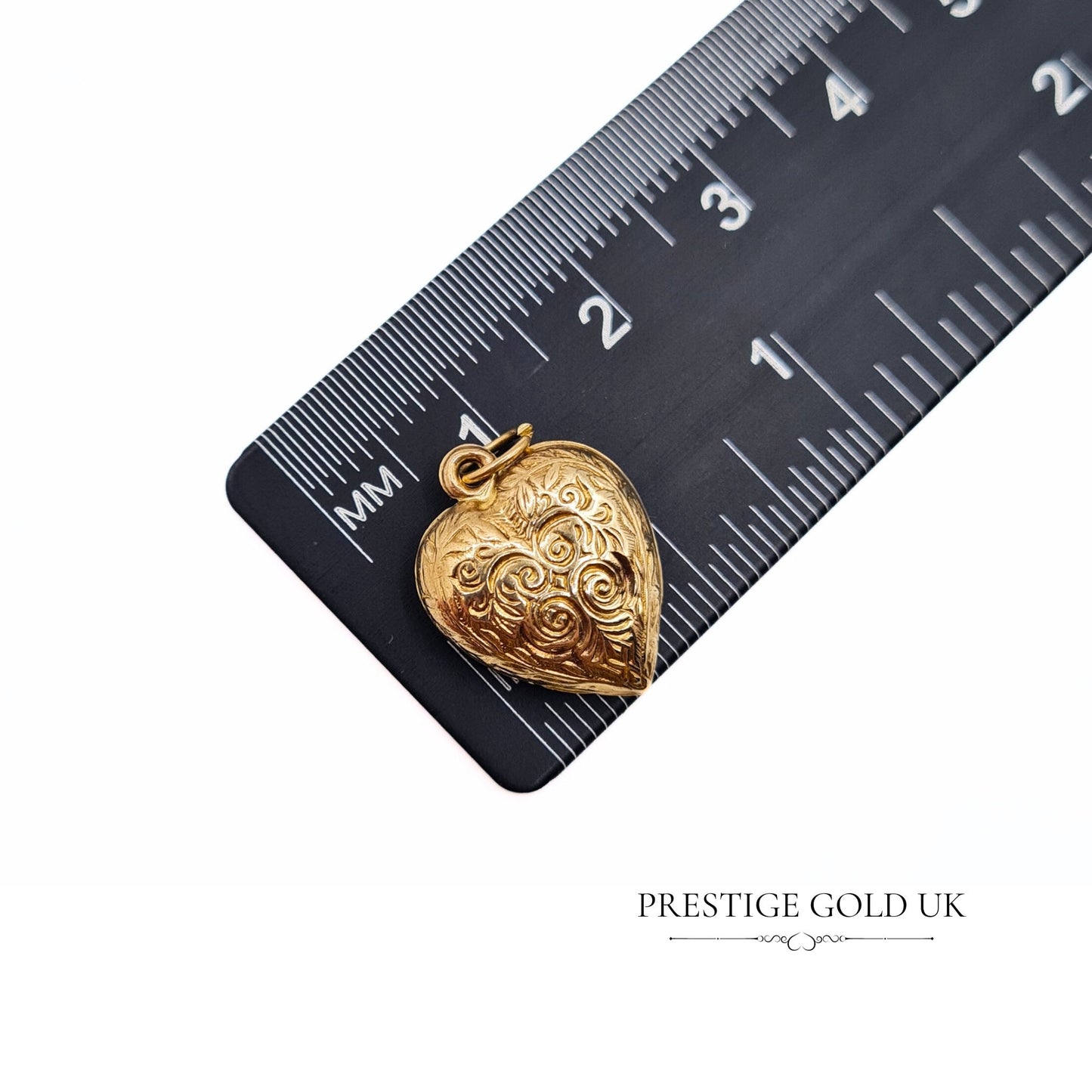 Vintage Small 9ct Gold Engraved Heart Charm / Pendant