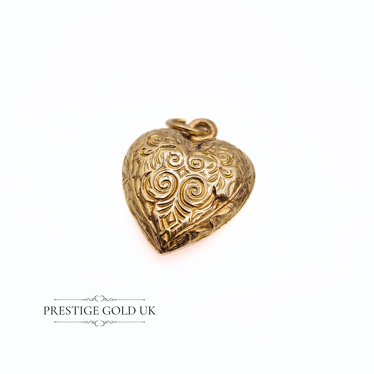 Vintage Small 9ct Gold Engraved Heart Charm / Pendant