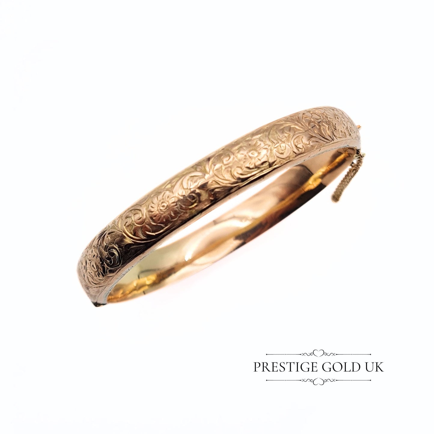 Antique Edwardian Rose Gold Engraved Hinged Bangle