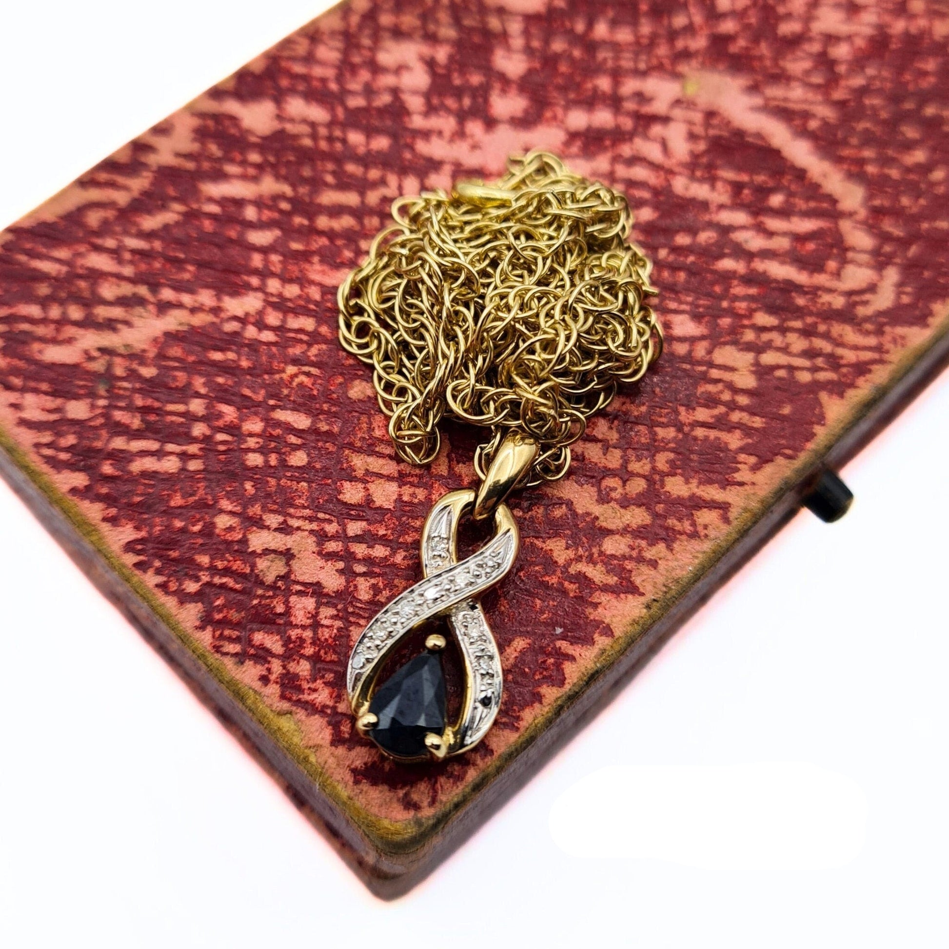 Vintage 9ct Gold Sapphire & Diamond Pendant On Chain - 20", 55cm