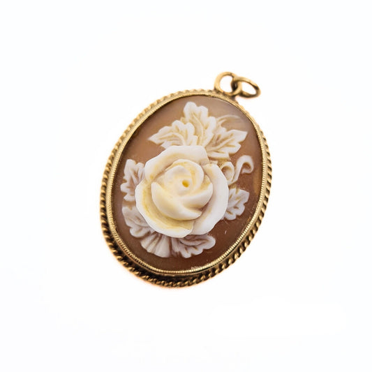 Vintage 9ct Gold Rose Cameo Pendant