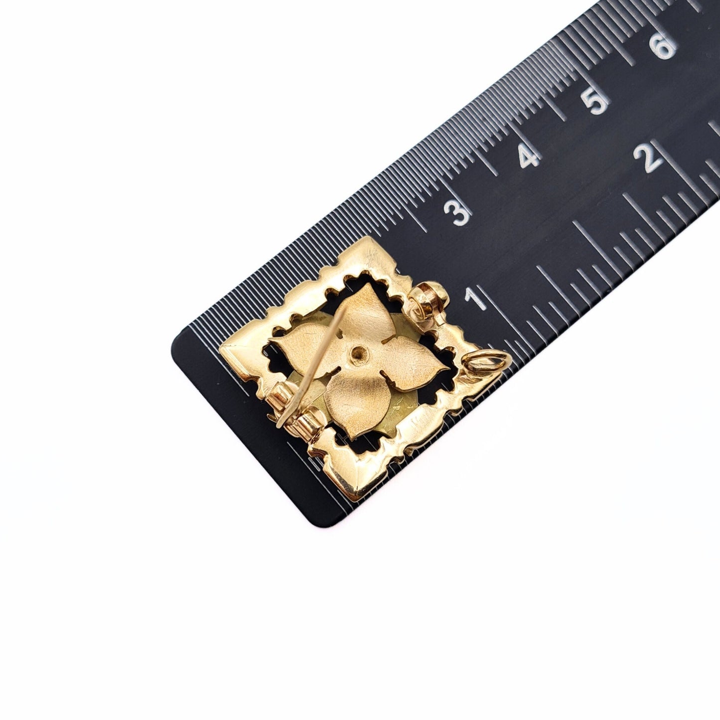 Vintage Solid 9ct Gold Square Flower Brooch & Pendant