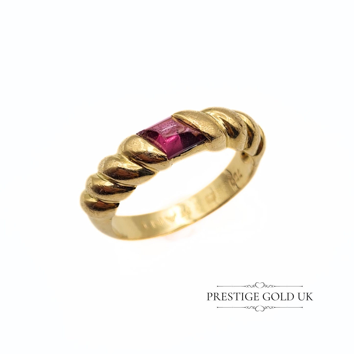 Vintage 18ct Gold Ruby Twist Ring - Size UK L 1/2, US 5 3/4, EU 51.5