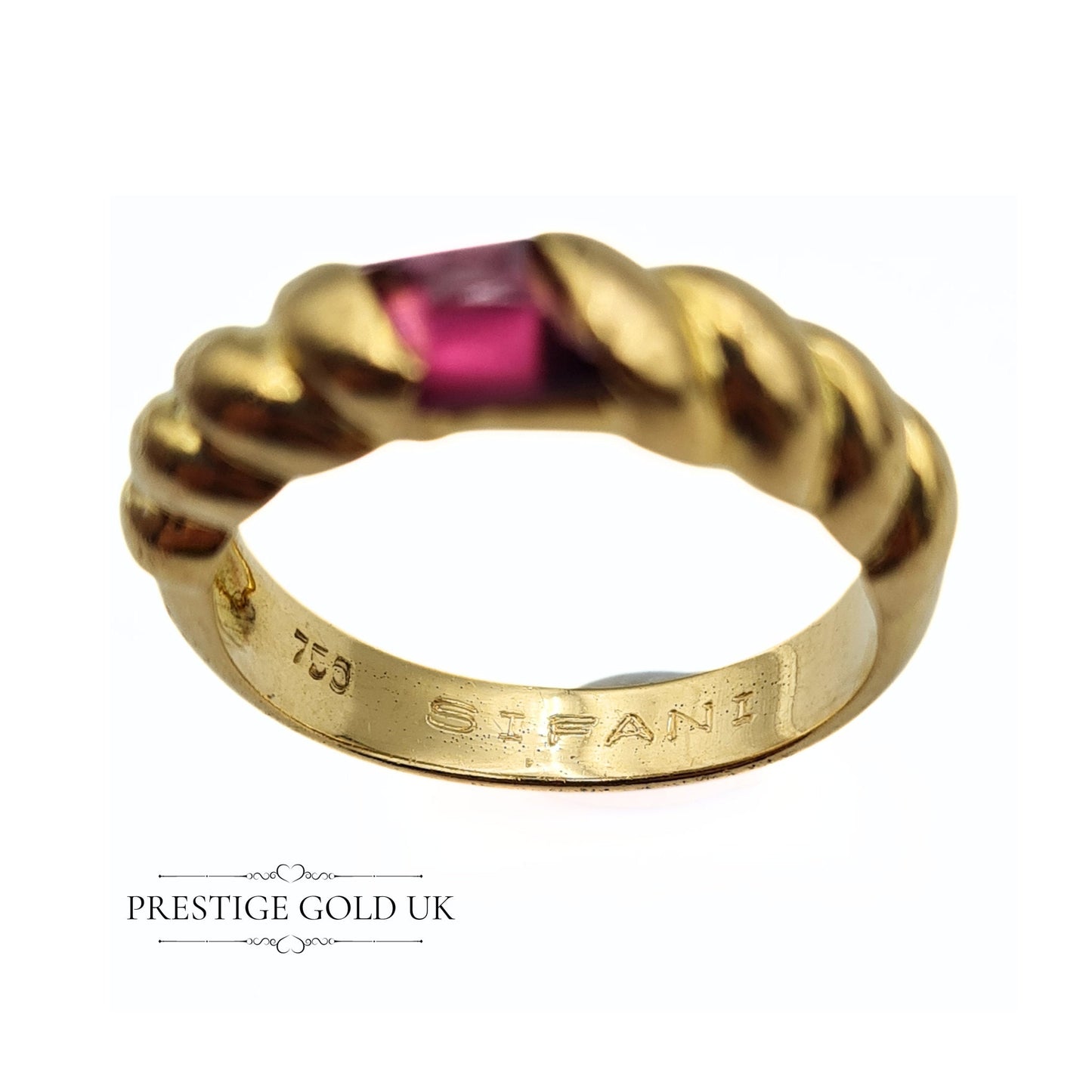 Vintage 18ct Gold Ruby Twist Ring - Size UK L 1/2, US 5 3/4, EU 51.5