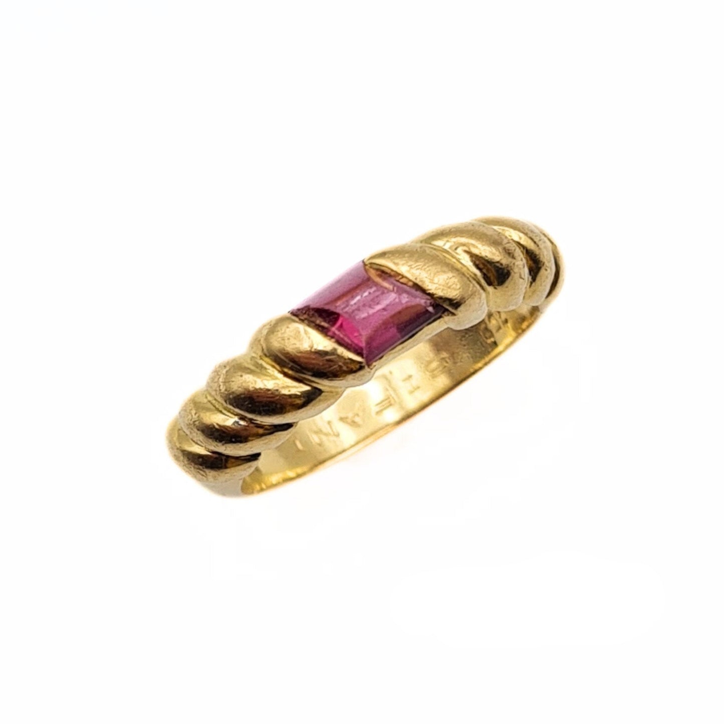 Vintage 18ct Gold Ruby Twist Ring - Size UK L 1/2, US 5 3/4, EU 51.5