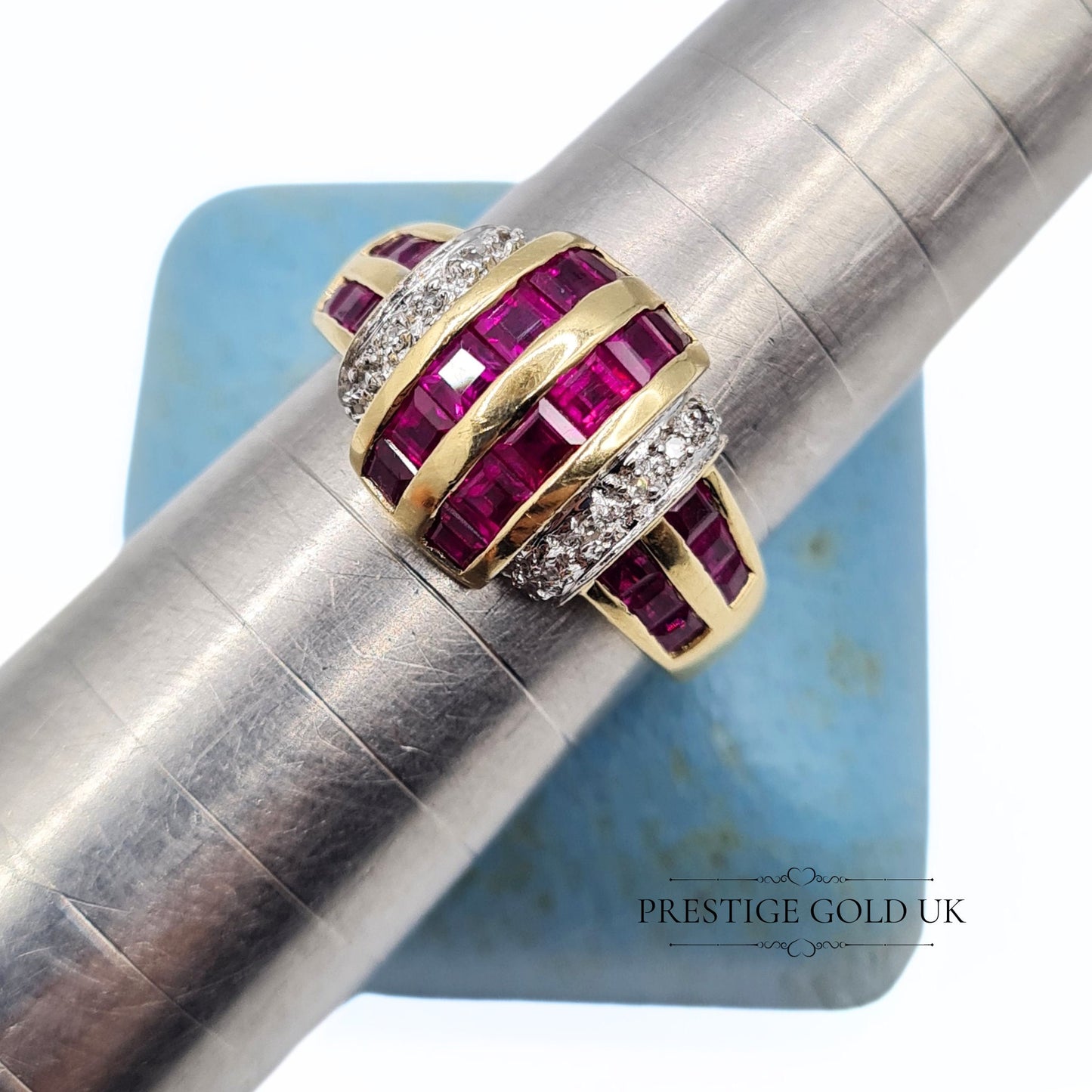 Vintage 9ct Gold Ruby & Diamond Ring - Size UK Q, US 8, EU 57