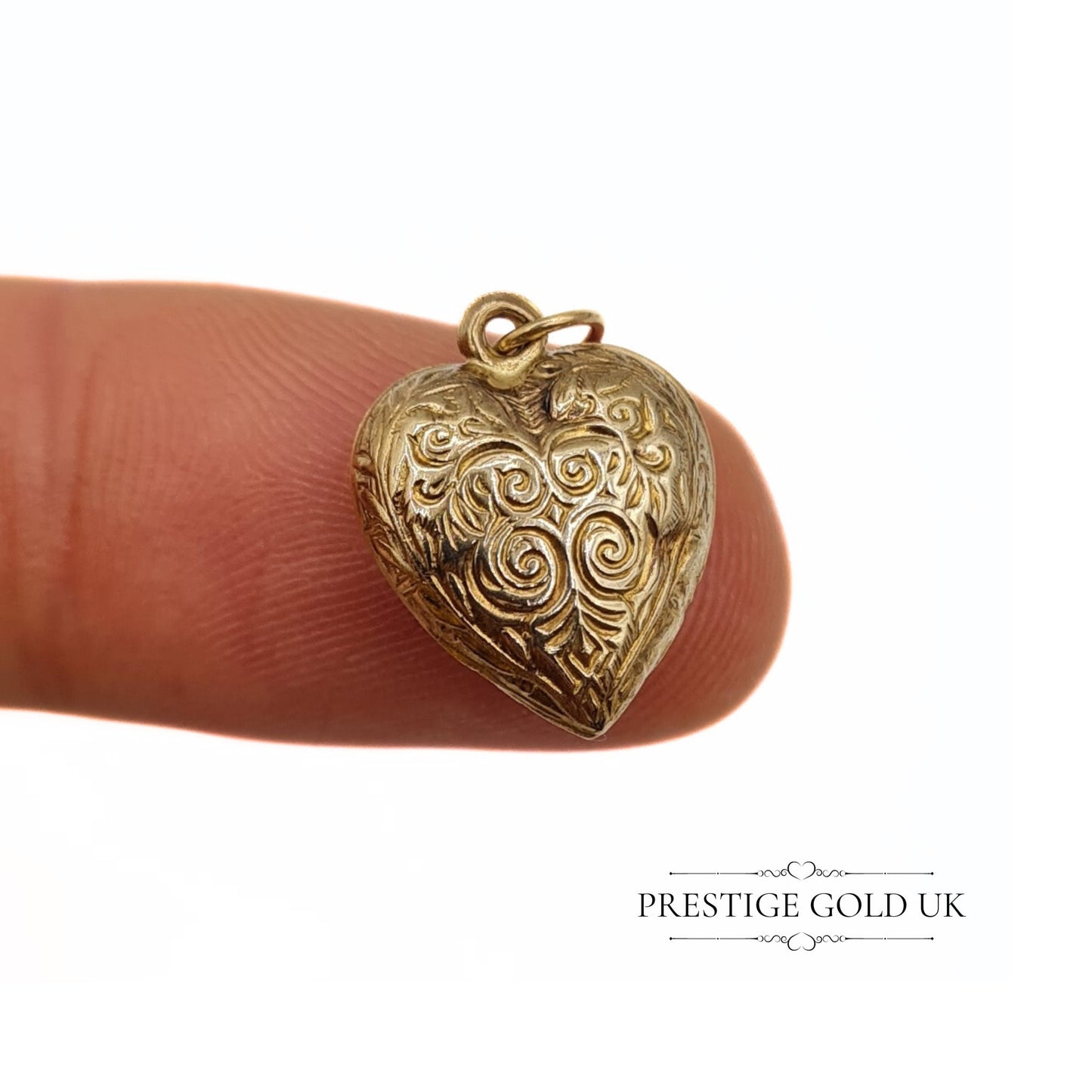 Vintage Small 9ct Gold Engraved Heart Charm / Pendant