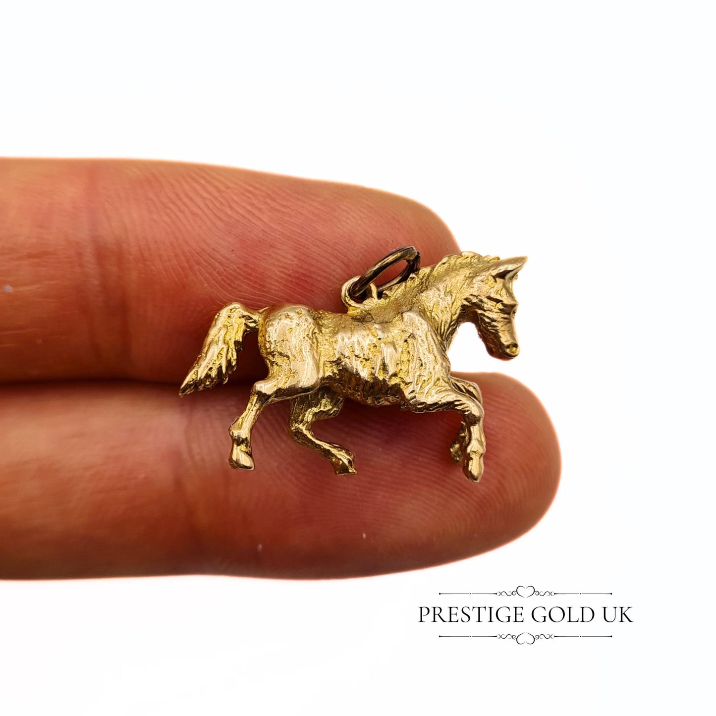 Vintage 9ct Solid Gold Horse Charm - Galloping Pony Pendant