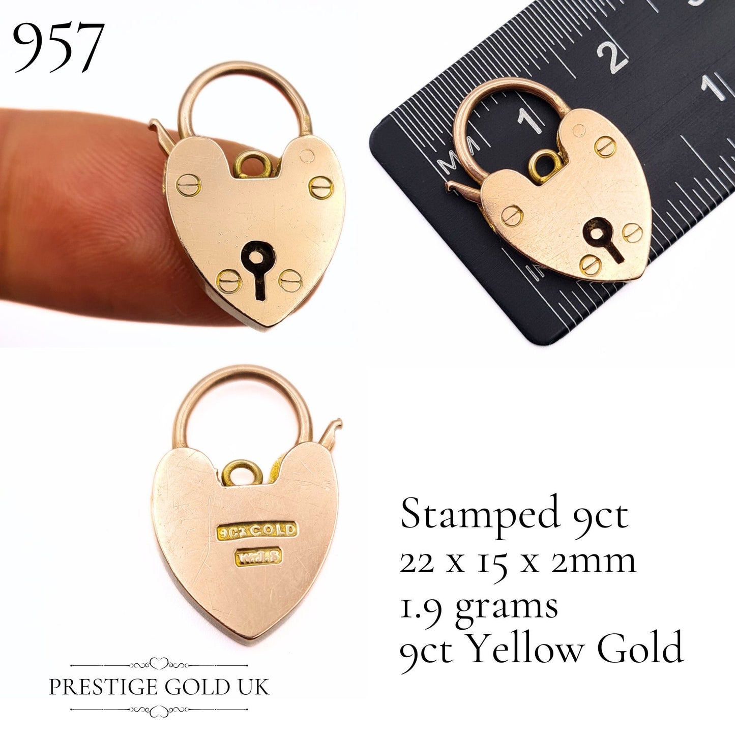 Vintage Small Gold Heart Padlock Pendants 9ct Yellow & Rose Gold - Various