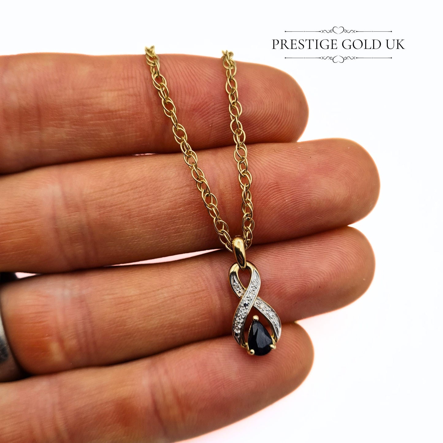 Vintage 9ct Gold Sapphire & Diamond Pendant On Chain - 20", 55cm