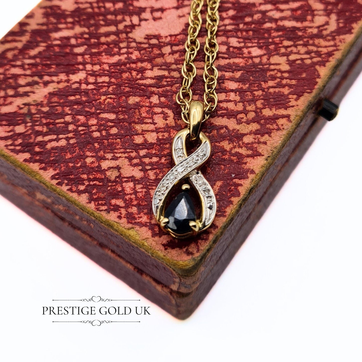 Vintage 9ct Gold Sapphire & Diamond Pendant On Chain - 20", 55cm