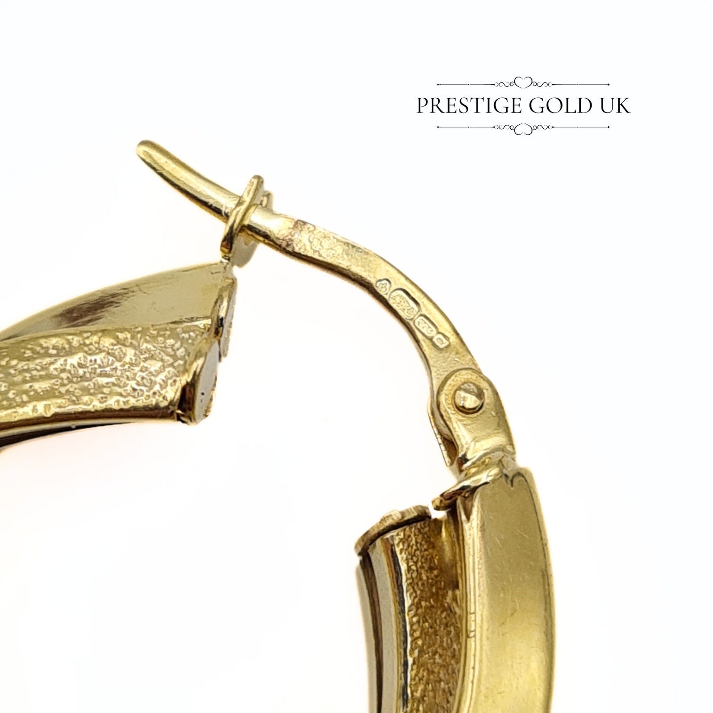 Vintage 9ct Gold Patterned, Angular Hoop Earrings