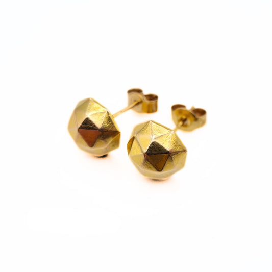 Vintage 9ct Gold Geometric/Faceted Dome Earrings - 8mm