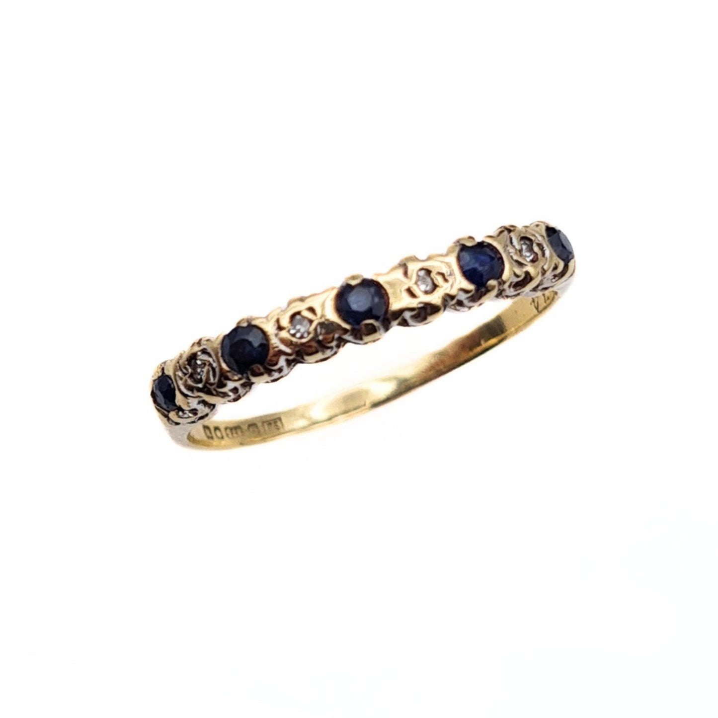 Vintage 9ct Gold Sapphire & Diamond Eternity Ring - Size UK K 1/2, US 5 1/2, Euro 50.5