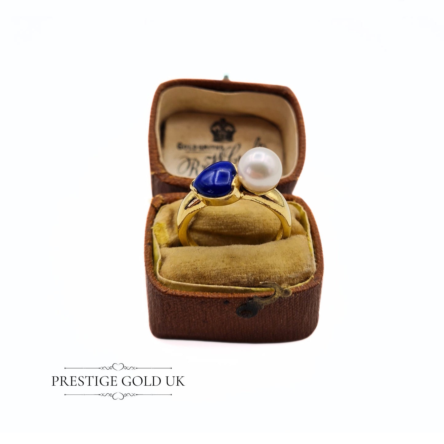 Vintage 9ct Gold Pearl & Lapis Designer Ring - Size UK L 1/2, US 6, Euro 52 1/2