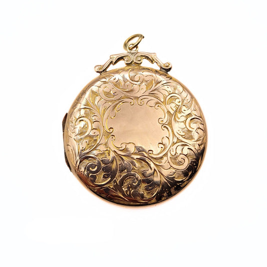 Antique 9ct Rose Gold Large, Round, Engraved Locket