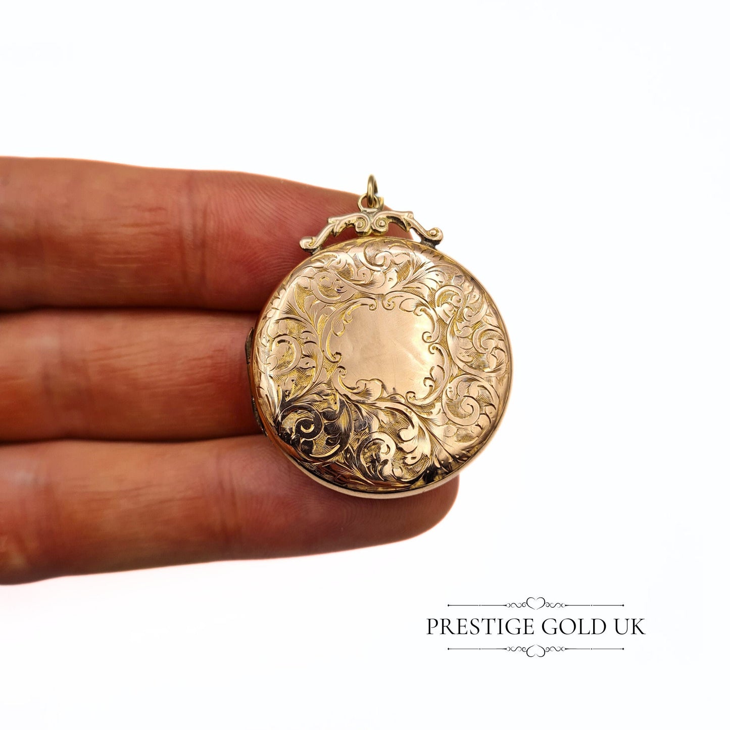 Antique 9ct Rose Gold Large, Round, Engraved Locket