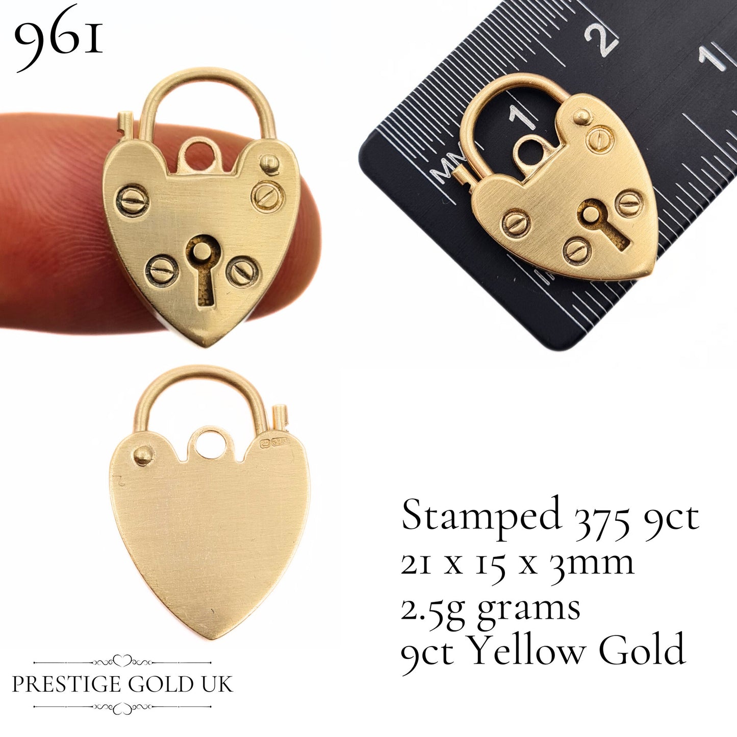 Vintage Small Gold Heart Padlock Pendants 9ct - Multiple Sizes