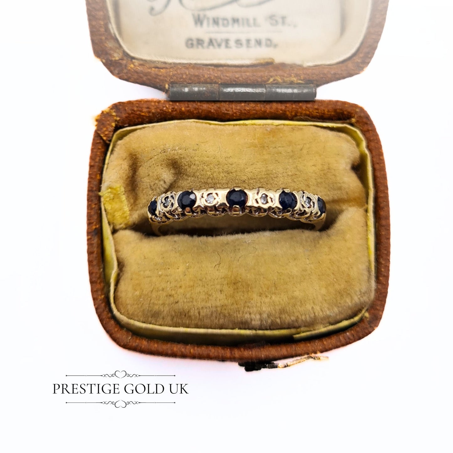 Vintage 9ct Gold Sapphire & Diamond Eternity Ring - Size UK K 1/2, US 5 1/2, Euro 50.5