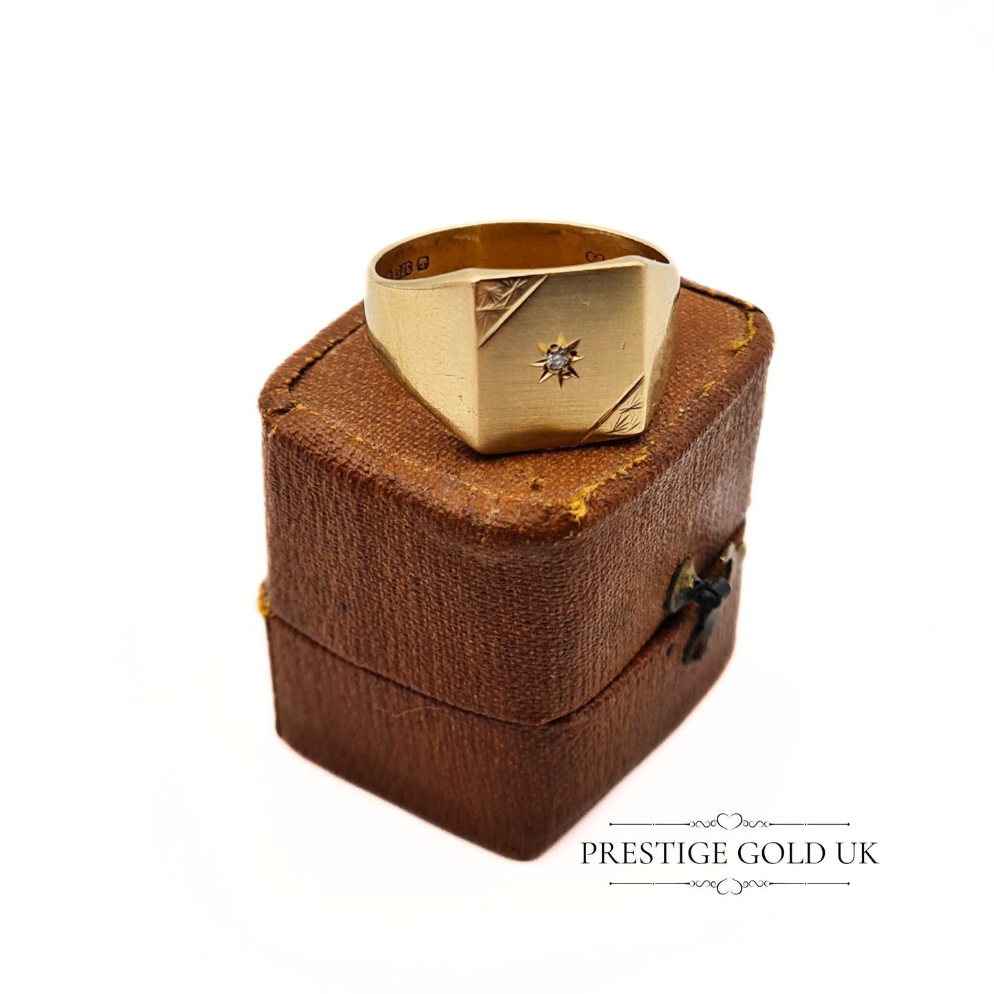 Vintage 9ct Gold Square Signet Ring - Size UK R 1/2, US 9, Euro 59.5