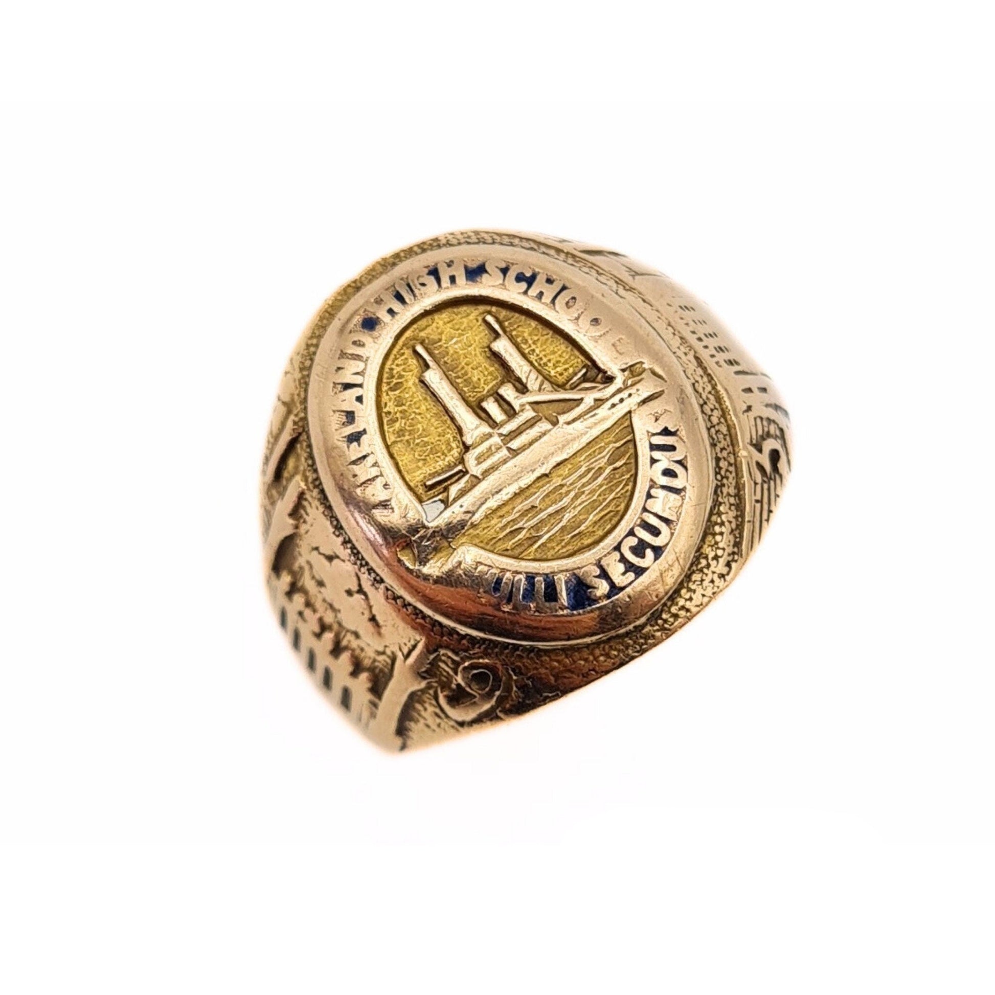 1931 Gold Lakeland Senior High School Florida Class Ring, Nulli Secundus - Size UK K, US 5 1/4, Euro 50