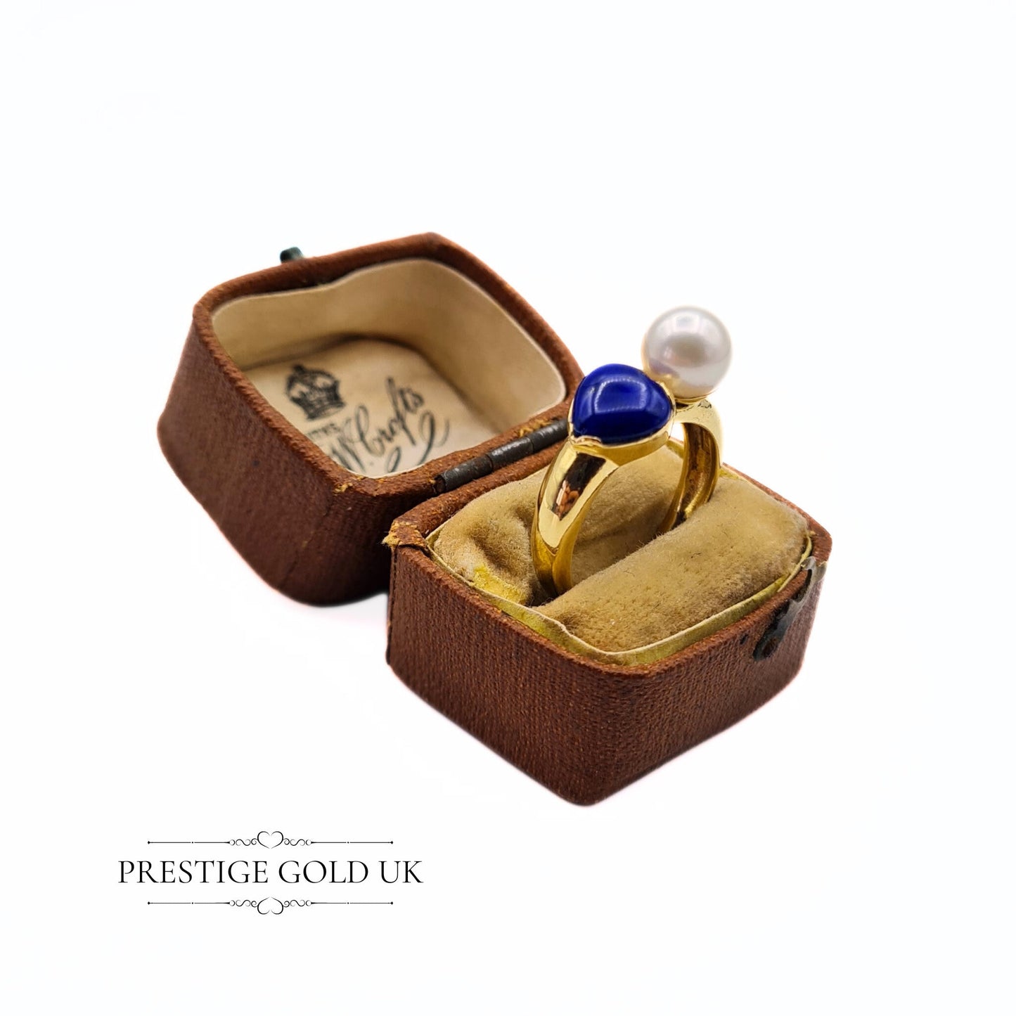 Vintage 9ct Gold Pearl & Lapis Designer Ring - Size UK L 1/2, US 6, Euro 52 1/2