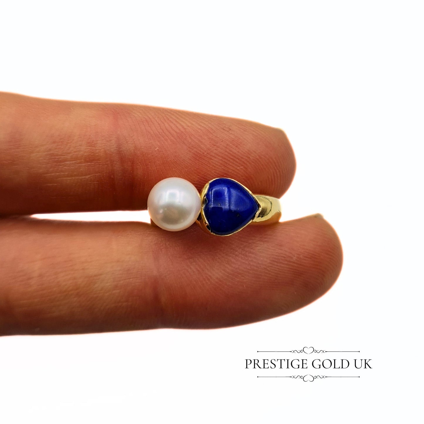 Vintage 9ct Gold Pearl & Lapis Designer Ring - Size UK L 1/2, US 6, Euro 52 1/2