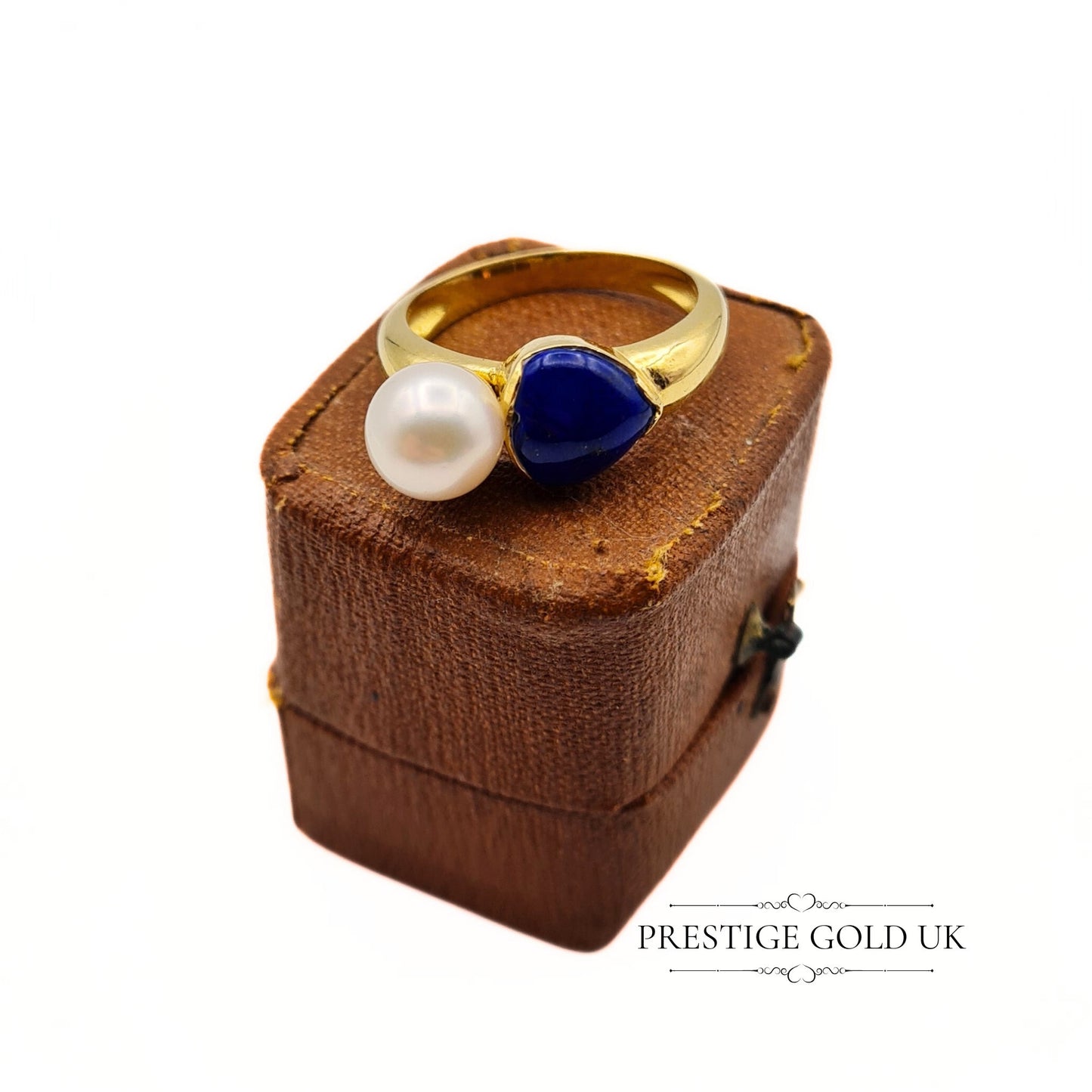 Vintage 9ct Gold Pearl & Lapis Designer Ring - Size UK L 1/2, US 6, Euro 52 1/2