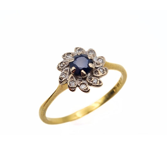 Vintage 18ct Gold Sapphire & Diamond Cluster Ring - Size UK M, US 6 1/4, Euro 53