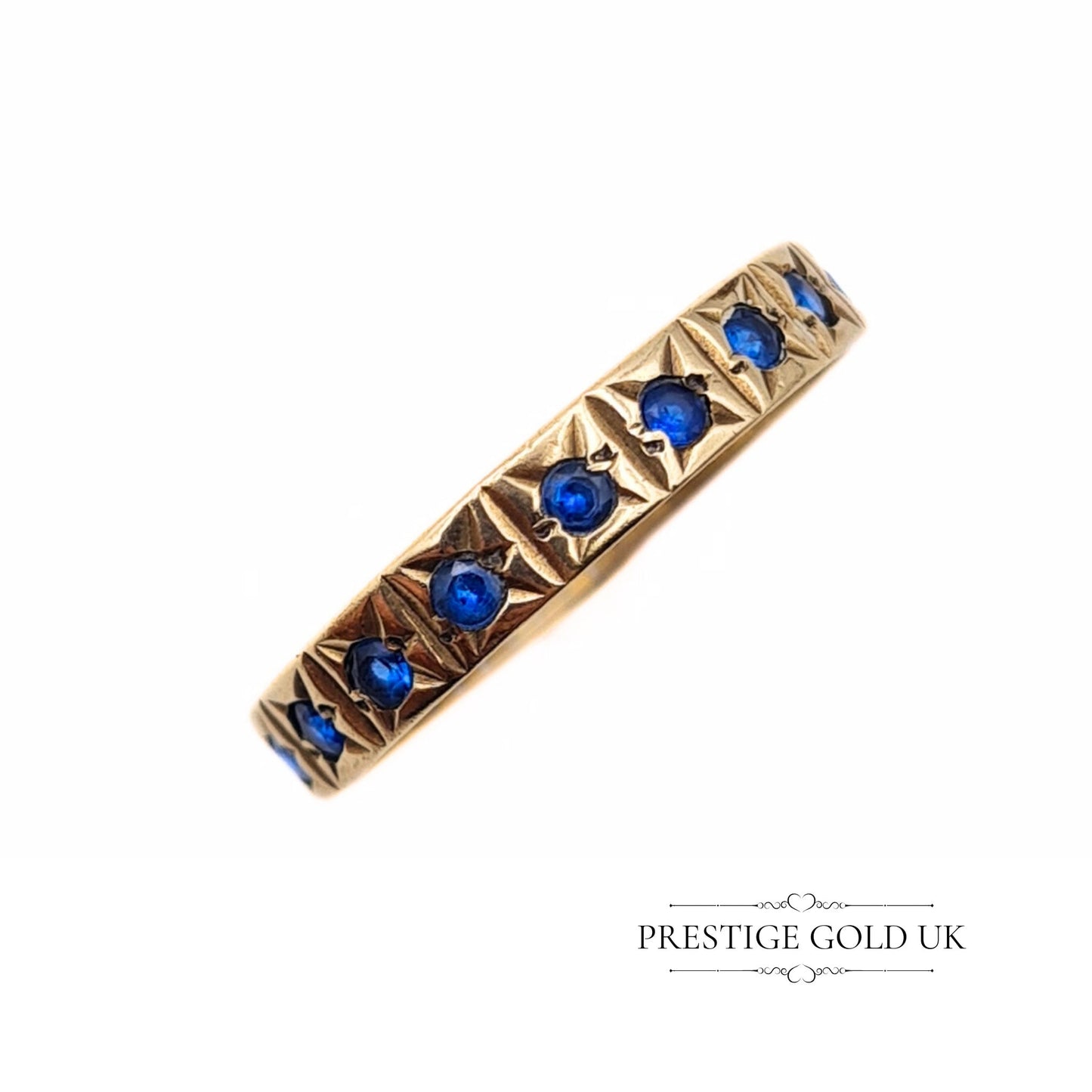 Vintage 9ct Gold Blue Stone Eternity Ring - Size UK N, US 6 3/4, Euro 54