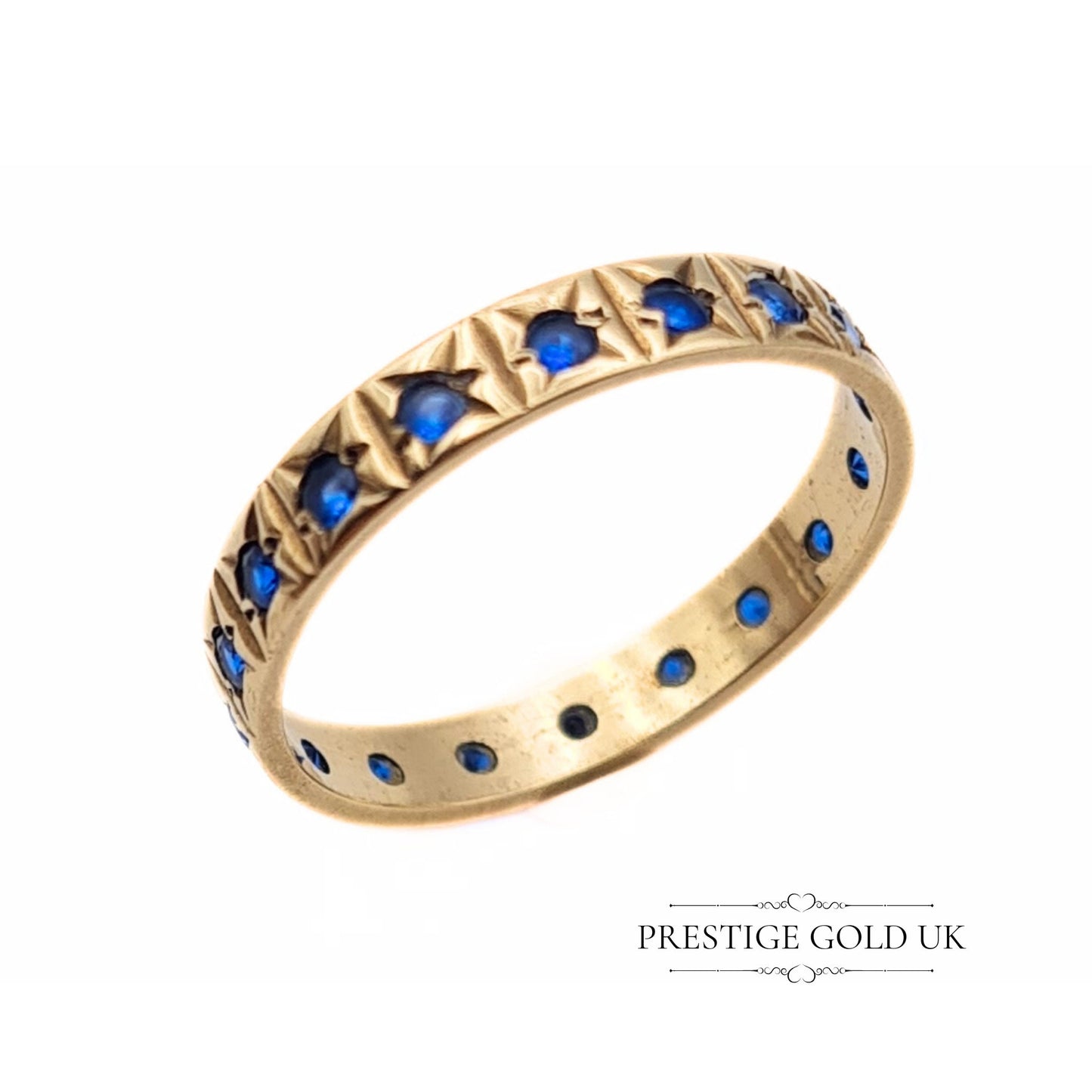 Vintage 9ct Gold Blue Stone Eternity Ring - Size UK N, US 6 3/4, Euro 54