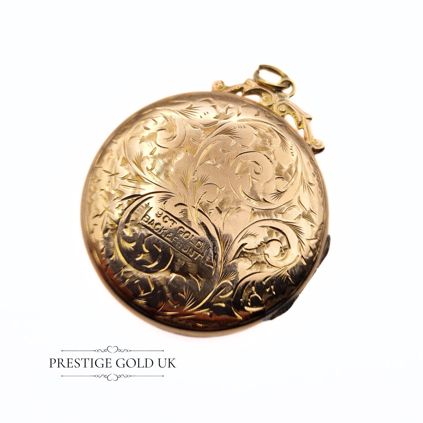 Antique 9ct Rose Gold Large, Round, Engraved Locket