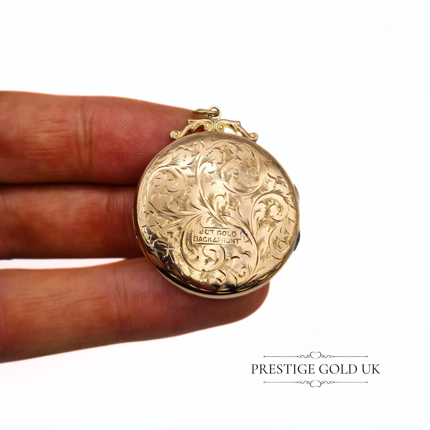 Antique 9ct Rose Gold Large, Round, Engraved Locket