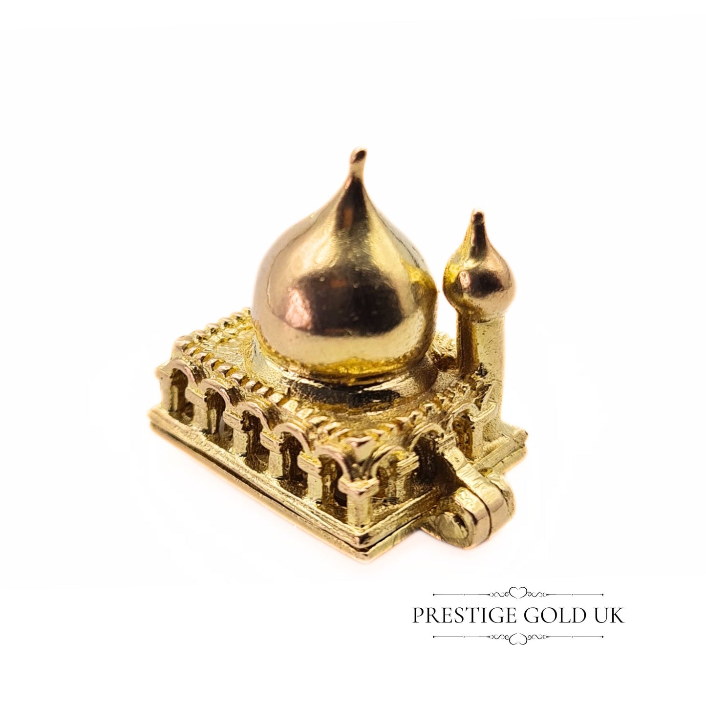 Vintage Gold Charm - Islamic Mosque with Praying Man