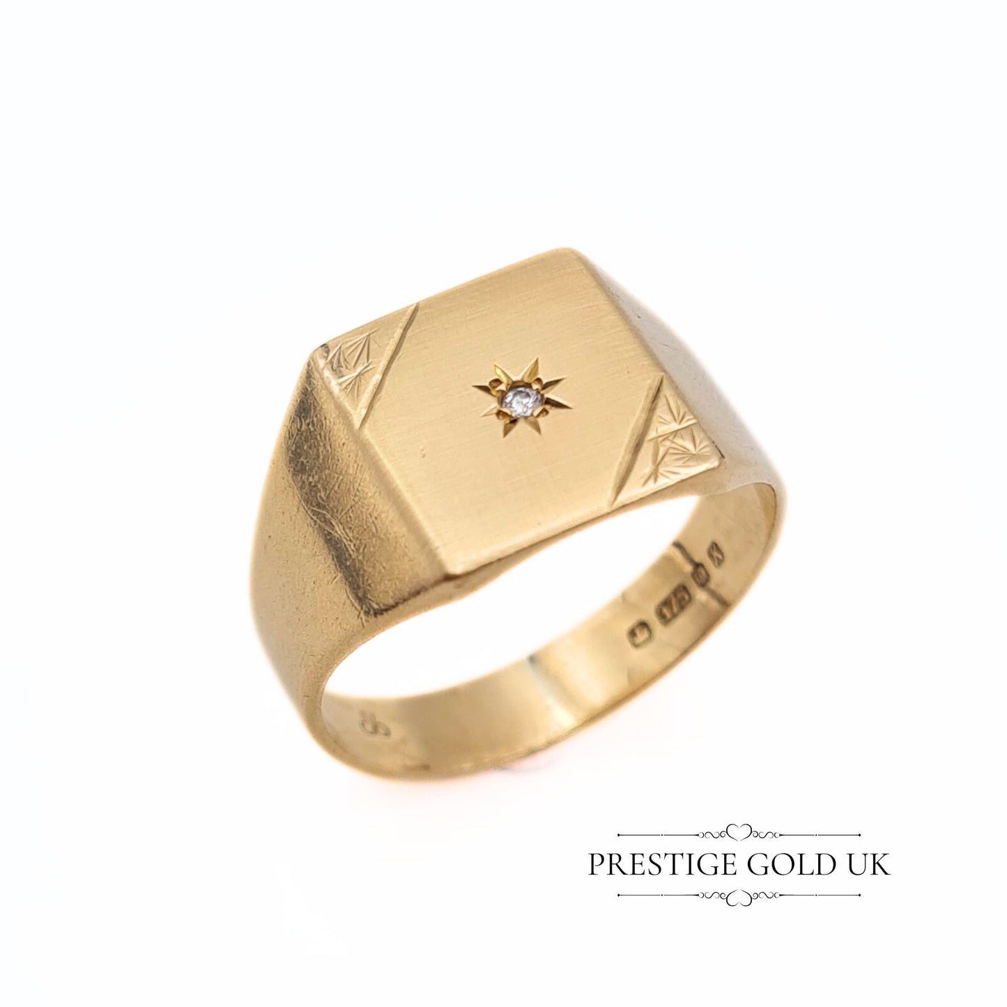 Vintage 9ct Gold Square Signet Ring - Size UK R 1/2, US 9, Euro 59.5