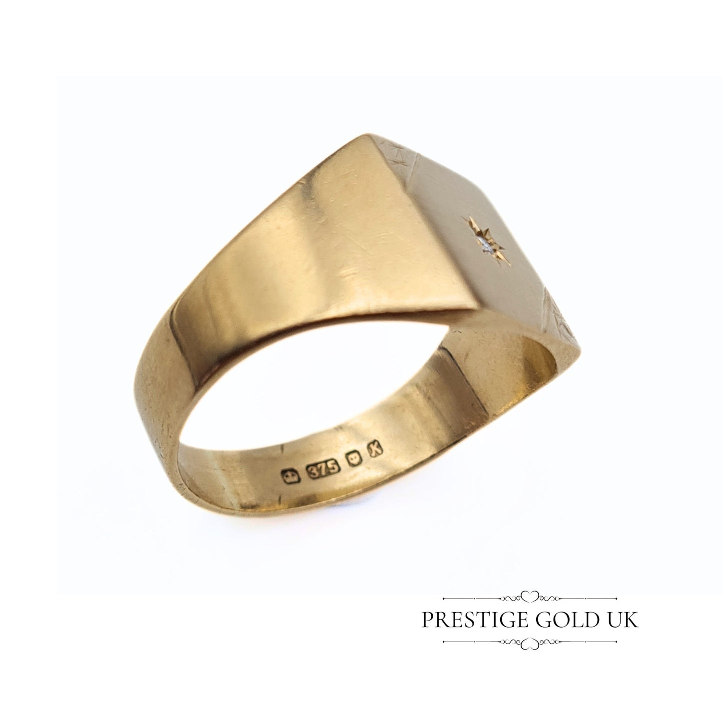 Vintage 9ct Gold Square Signet Ring - Size UK R 1/2, US 9, Euro 59.5