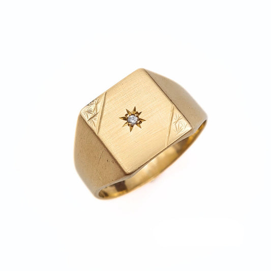 Vintage 9ct Gold Square Signet Ring - Size UK R 1/2, US 9, Euro 59.5