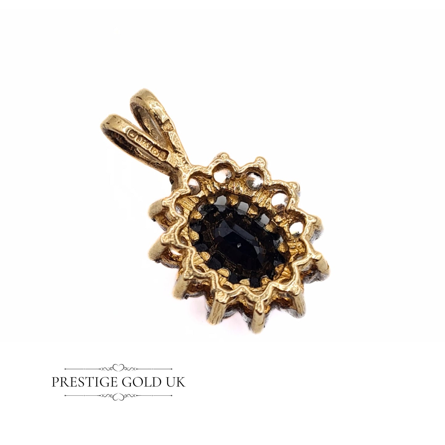 Vintage 9ct Gold Sapphire & Cubic Zirconia Pendant