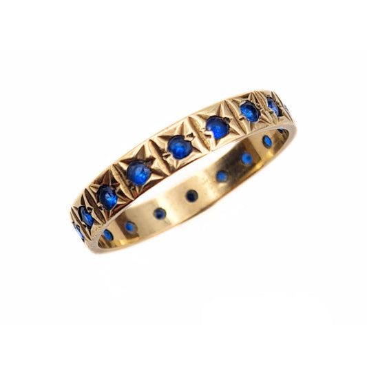 Vintage 9ct Gold Blue Stone Eternity Ring - Size UK N, US 6 3/4, Euro 54