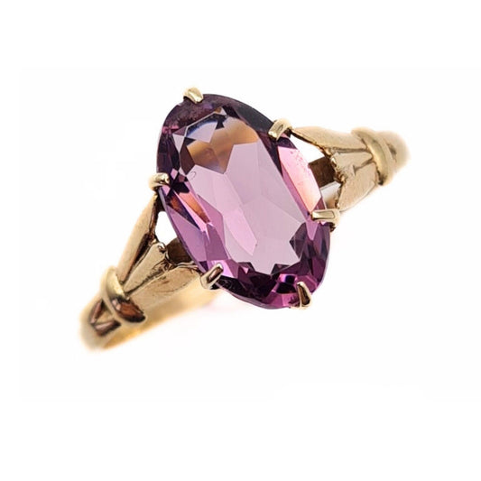 Vintage 9ct Gold Amethyst Ring - Oval Cut - Size UK N 1/2, US 7, Euro 54