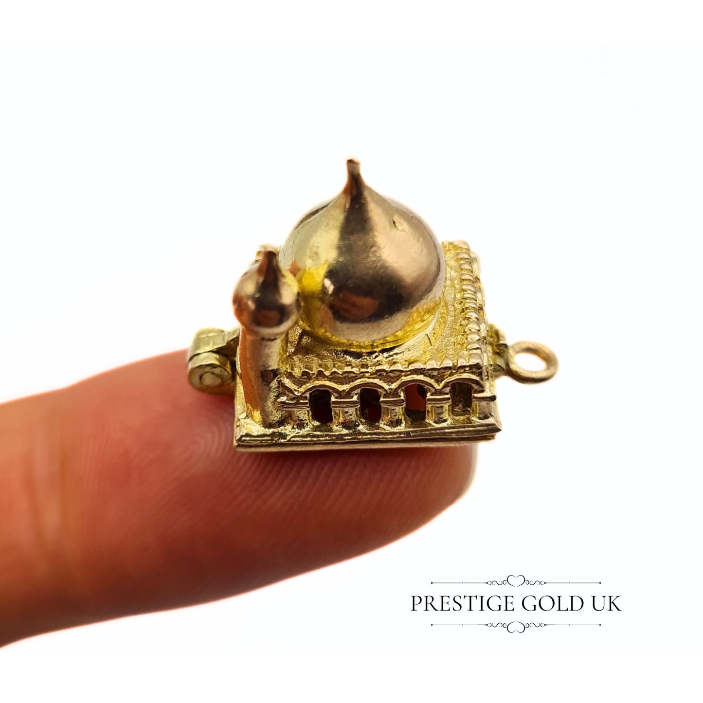 Vintage Gold Charm - Islamic Mosque with Praying Man