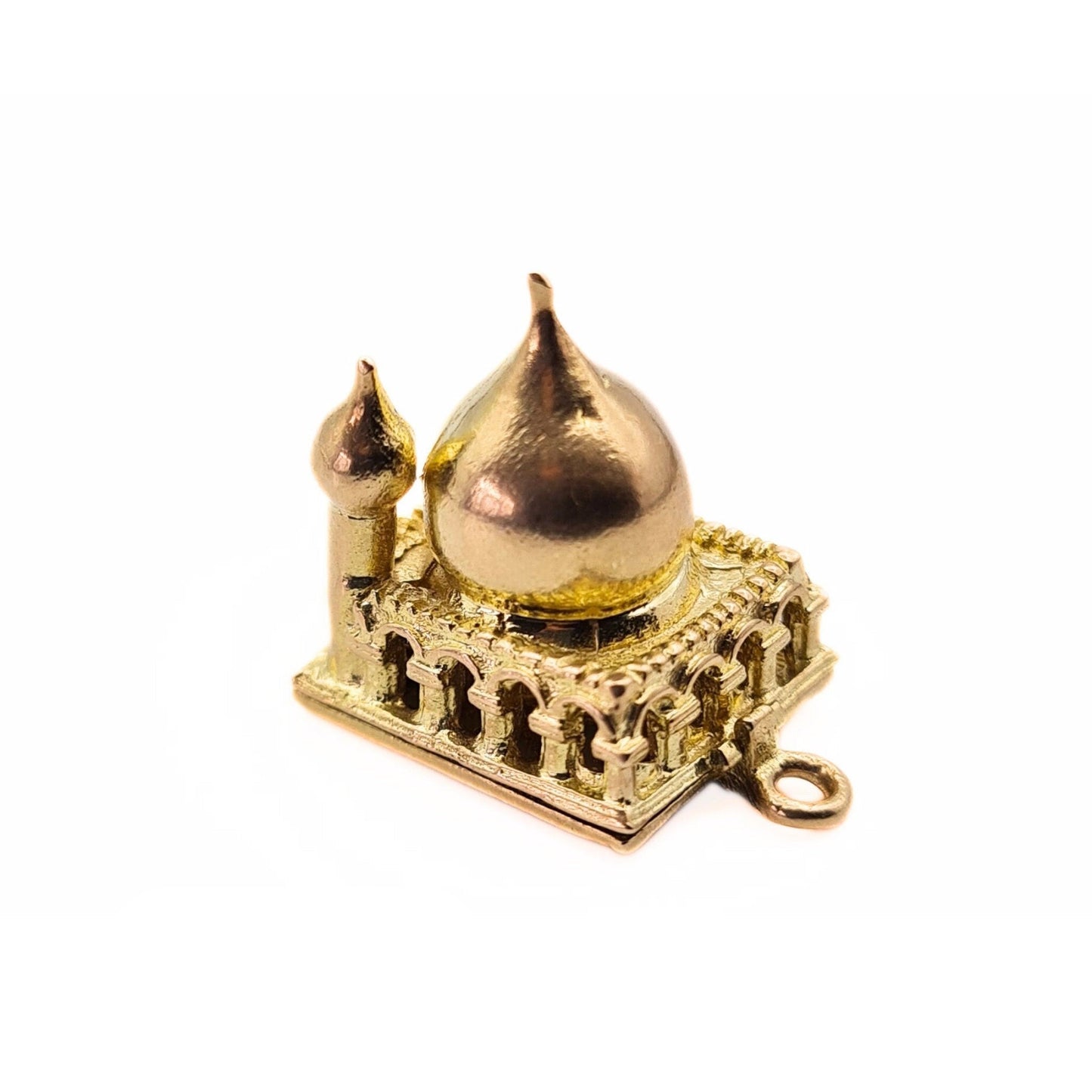 Vintage Gold Charm - Islamic Mosque with Praying Man