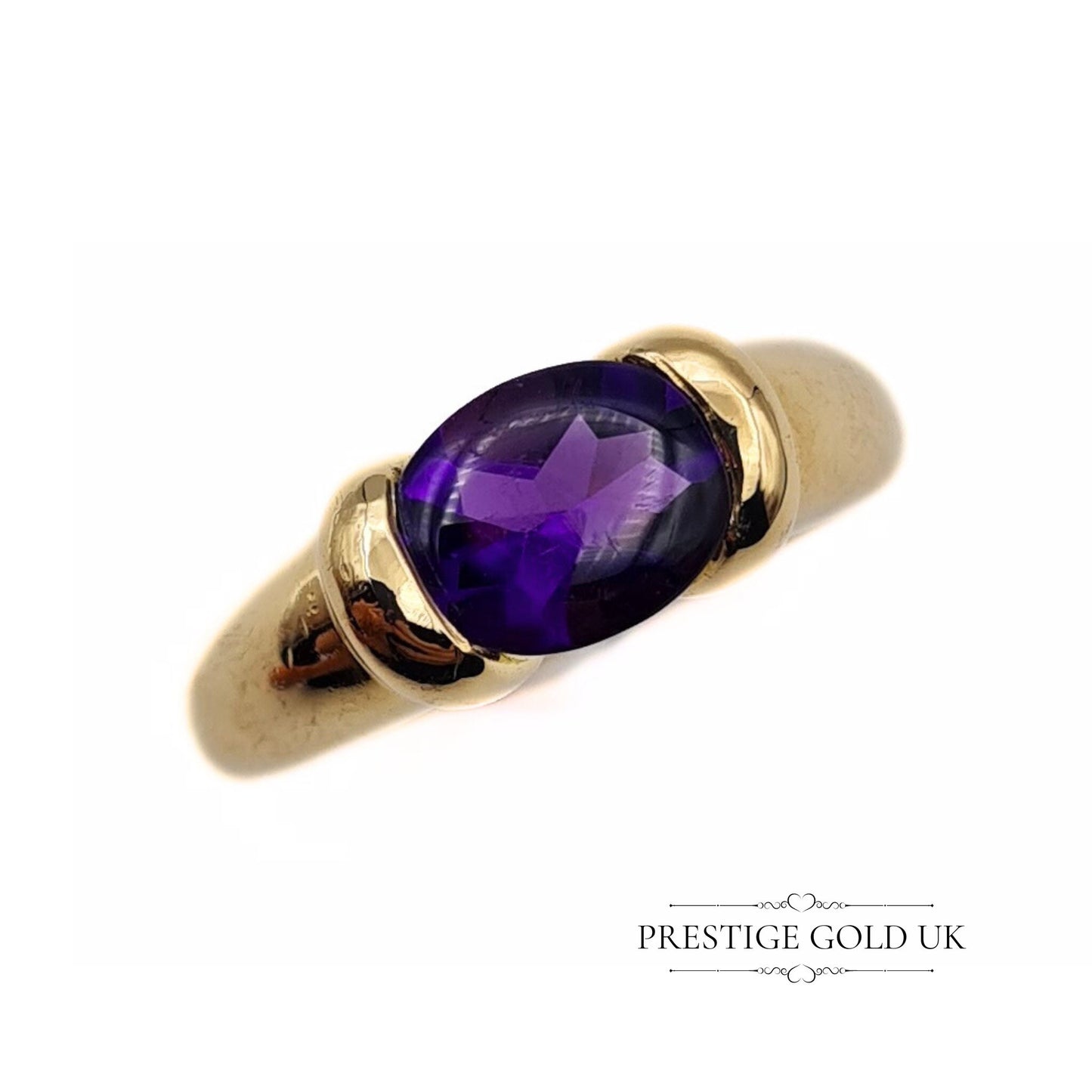 Vintage Amethyst 18ct Gold Ring - Oval Cut - Size UK Q, US 8 1/4, Euro 57.5