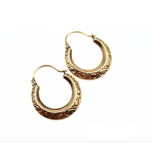 Vintage Small 9ct Gold Patterned Hoop Earrings