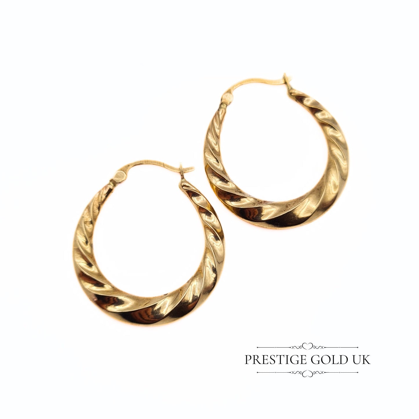 Vintage Gold Creole Twist Hoop Earrings - 9ct Gold, 25mm